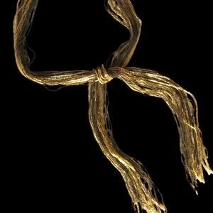 Estate vintage glass scarf multi-strand necklace, black and gold appr. 42"